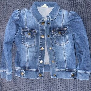 Girls' Blue Denim Jacket with Ribbed Trim - Unknown Brand